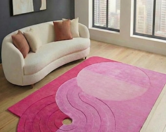 Irregular Shaped Designer Rug Organic Shape Handmade Floor Mat Boho Mid Century Modern Rug Custom Size Hand-Tuft Wool Rug for Living Room