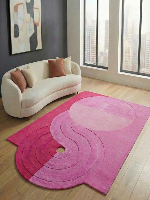 Irregular Shaped Designer Rug Organic Shape Handmade Floor Mat Boho Mid Century Modern Rug Custom Size Hand-Tuft Wool Rug for Living Room