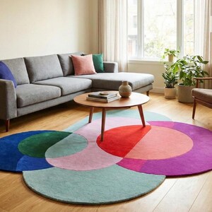 Modern Abstract Wool Rug Irregular Shape Multicolor Geometric Area Carpet Mid-Centuary Modern Rug Hand-Tufted Living Room Decor 3x3,5,5,9x9 image 12