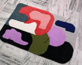 Modern Abstract Irregular Handmade Woolen Designer Tufted Area Rug for Living Room,Bedroom.Gift 3x5 4x6 5x8 6x9 8x10 Custom Size Available