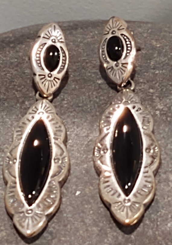 Sterling Silver and Black Onyx Drop Earrings