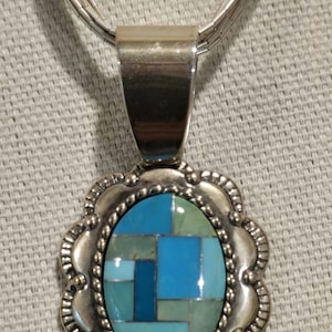Triple strand Liquid Silver Necklace with Turquoise Inlay Pendant by Carolyn Pollack