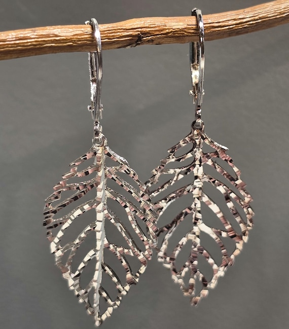 Sterling Silver Leaf Drop Earrings,JCM