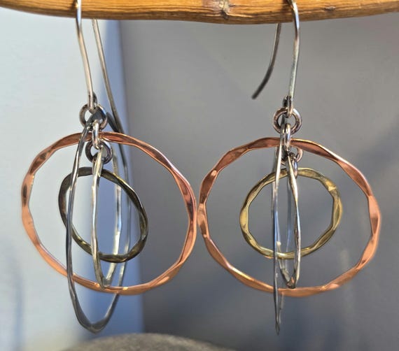 Sterling Silver, brass, copper Drop Earrings, RLM Studio