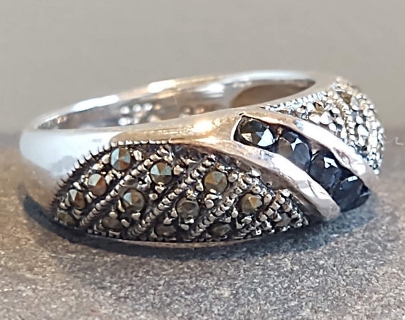 Bague En Argent 925 - Taille 53 - Onyx Noir Et Marcassites - Neuve Jamais Portée