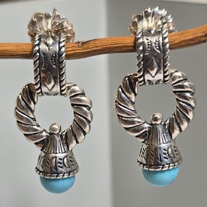 Gorgeous Sterling Silver Turquoise Carolyn Pollack Drop Earrings with Post