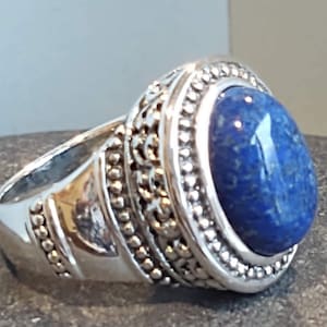 Sterling Silver Vintage Lapis Lazuli Statement Ring, Size 7