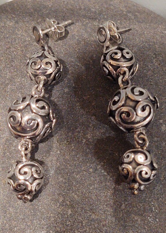 Sterling Silver Ornate Drop Earrings, BA, Indonesi