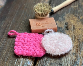 Set of 2 Acrylic Tawashi Sponges - Reusable and Washable Handmade Sponge - Made for cleaning and housekeeping