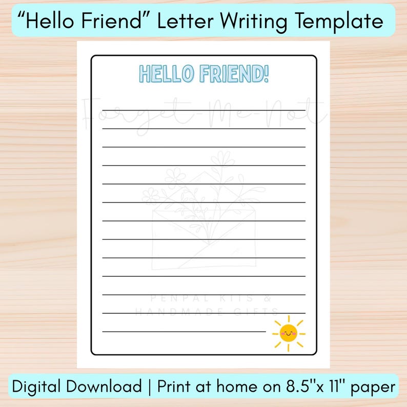 Hello Friend Letter Writing Printable | Kids Penpal Stationery ...