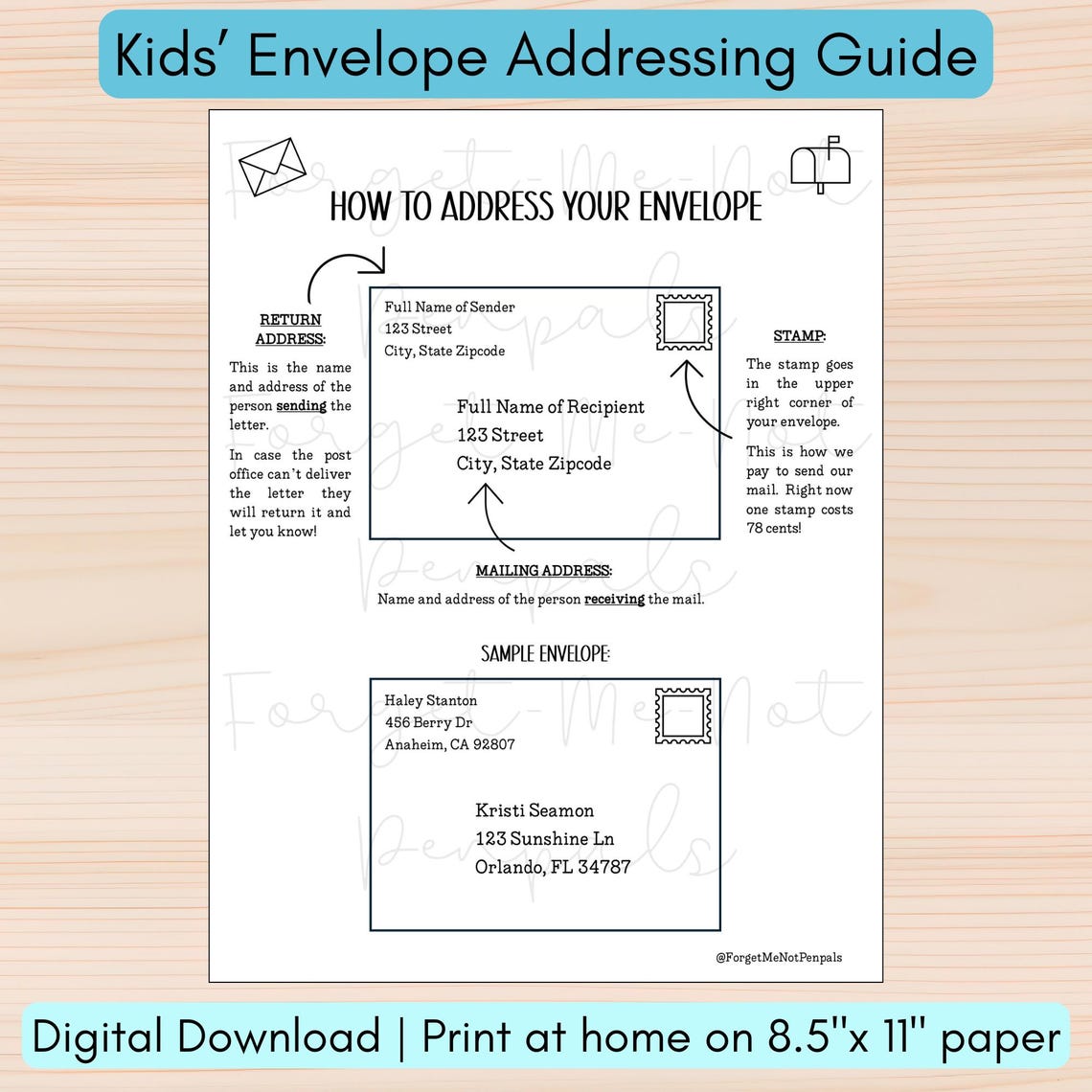 Envelope Guide Print Kids Envelope Addressing Guide | Penpal & Homeschool (PDF Template) - Etsy