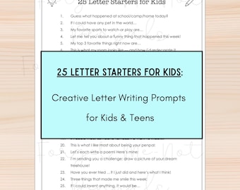 Kids Letter Writing Prompts | Creative Penpal Starters (Digital Download)