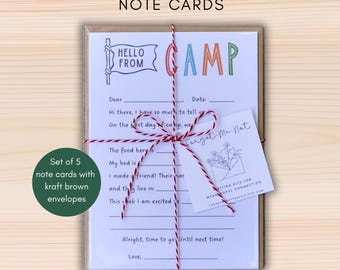 Letters from Camp Note Cards | Camp-themed Writing Prompts | Summer Camp Stationery for Kids