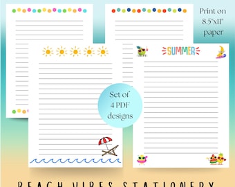 Beach Vibes Kids Stationery Set - Penpal Templates (Set of 4) - Digital Download