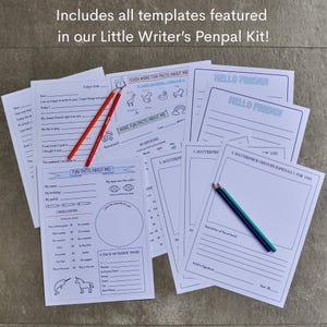 Paquete del Pequeño Escritor - Plantillas de amigos por correspondencia para niños - Descarga digital
