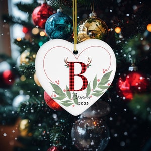 Personalized Initial Christmas Ornament: Buffalo Plaid Letter, Family Keepsake