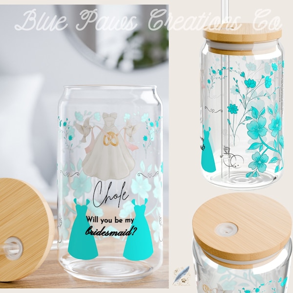 Bridesmaid Gift Personalized Iced Coffee Cup Asking Jr Bridesmaid Proposal Gift for Bridesmaid Glass Iced Coffee Tumbler Bridesmaids Gifts