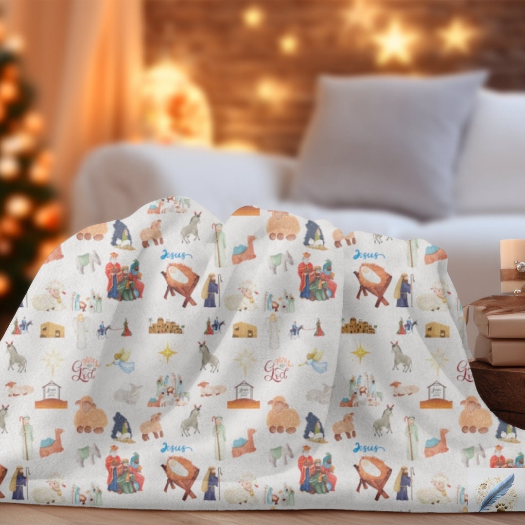 Velveteen Minky Blanket Christmas Nativity Throw 50x60 Blanket Etsy
