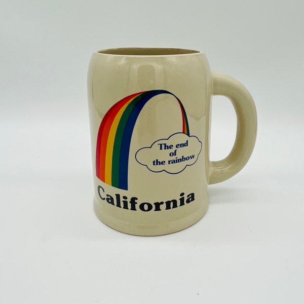 Vintage California "End of the Rainbow" Souvenir Mug, BIG, Unique Shape, Awesome Retro Font