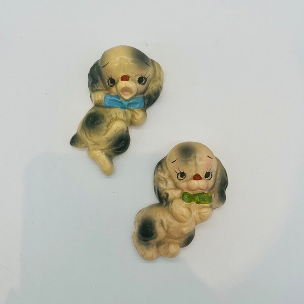 Bradley Exclusives Chalkware Cocker Spaniel Puppies x 2 Wall Decor Rare Midcentury Kitsch