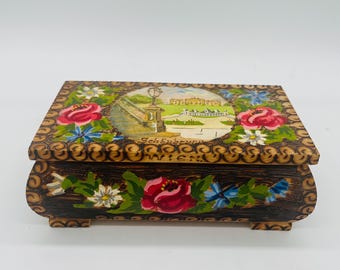 Vintage Hand-Painted Wooden Music Box: Schonbrunn Vienna Souvenir