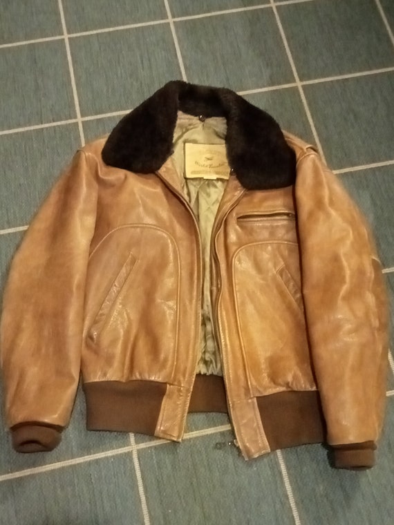 Chevignon" winter  leather jacket , vintage, honey
