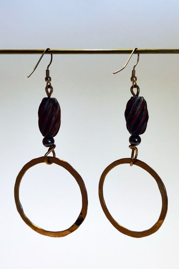 A-3 Earrings - wooden beads, metal hoop - image 4