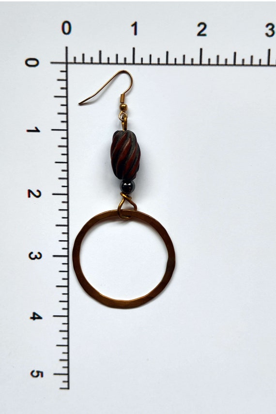 A-3 Earrings - wooden beads, metal hoop - image 3