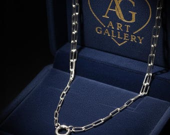 Collana con catena a graffetta in argento sterling: gioielli minimalisti a maglie rettangolari