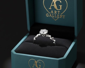 Leaf Vine Sterling Silver Ring: Cubic Zirconia Engagement Ring