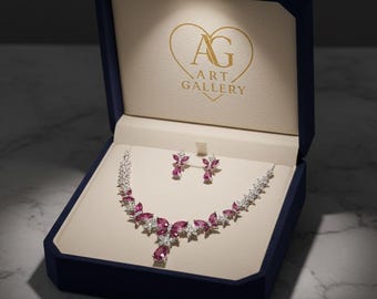 Collar de mariposa de plata de ley, conjunto nupcial de circonita cúbica, joyería de boda, regalo de San Valentín