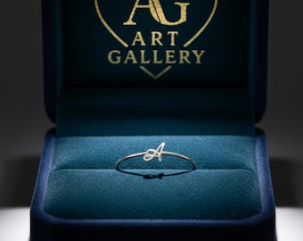 Dainty Cursive Initial Ring: Sterling Silver Personalized Letter Ring