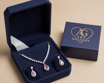 Set di collana e orecchini a goccia rosa: argento sterling e zirconi cubici