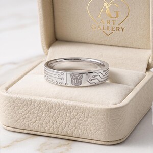 Silver Sci-Fi Robot Circuit Band, Geek Wedding Ring