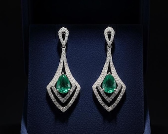Grüne Zirkonia Ohrringe: Sterling Silber im Art Deco Stil