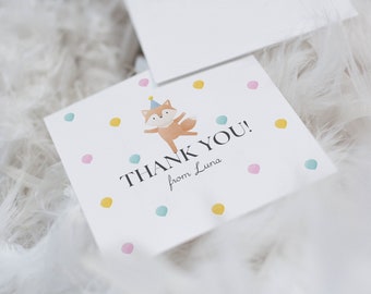 Circus Thank You Card Template, Carnival Themed Birthday Party Thank You Card, Circus Shower Card, Printable Thank You Card, Fox, Pink