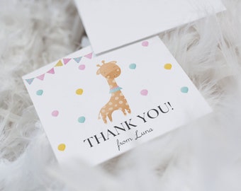 Circus Thank You Card Template, Carnival Themed Birthday Party Thank You Card, Circus Shower Card, Printable Thank You Card, Giraffe, Pink