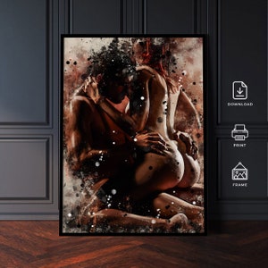 Erotische Sexkunst, erotische Nacktheit, sinnliche Wandkunst, nackte Zeichnung, Sexy Geschenk, Fine Art Nude Print, Paar umarmt, Frau auf Sex, nackte Kunst