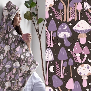 Mushroom Hoodie Blanket, Hooded Blanket Celestial Aesthetic, Cottagecore Blanket Hoodie, Wearable Sherpa Blanket, Unique Holiday Gift
