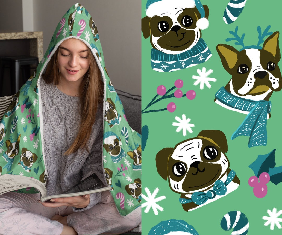 Christmas Dog Blanket Hoodie Pug Hooded Blanket Boston Etsy