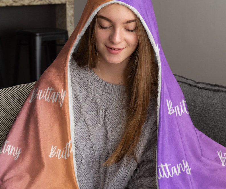 Custom Name Blanket Hoodie, Personalized Hooded Blanket With Name