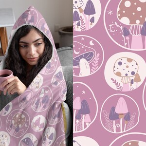 Mushroom Hoodie Blanket, Hooded Blanket Celestial Aesthetic, Cottagecore Blanket Hoodie, Wearable Sherpa Blanket, Unique Holiday Gift