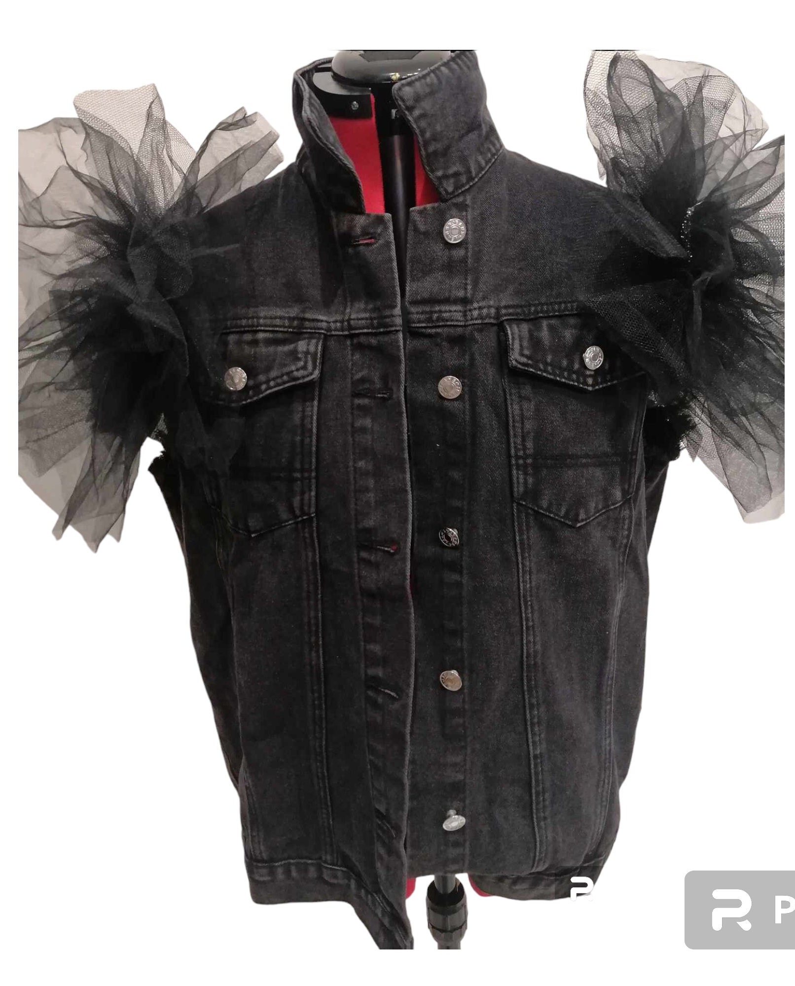 Black denim sleeveless jacket