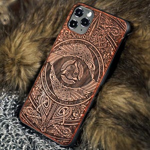 Huginn & Muninn | Engraved Wood Viking Phone Case | Available for iPhone, Galaxy S, Galaxy Z, Galaxy Note, Galaxy A, Pixel Phones and More!