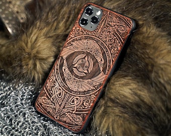 Huginn & Muninn | Engraved Wood Viking Phone Case | Available for iPhone, Galaxy S, Galaxy Z, Galaxy A, Pixel Phones and More!