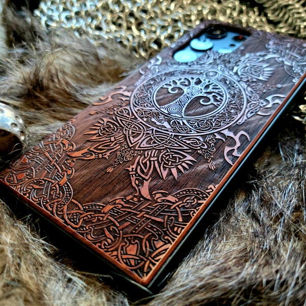 Midgard | Engraved Wood Phone Case | Available for iPhone, Galaxy S, Galaxy Z, Galaxy Note, Galaxy A, Pixel Phones and More!