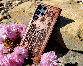 Blossom | Engraved Wood Phone Case | Available for iPhone, Galaxy S, Galaxy Z, Galaxy A, Pixel Phones and More!