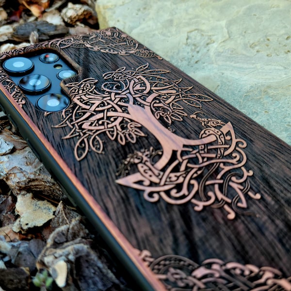 World Tree | Engraved Wood Phone Case | Available for iPhone, Galaxy S, Galaxy Z, Galaxy Note, Galaxy A, Pixel Phones and More!