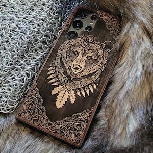 Bear | Engraved Wood Phone Case | Available for iPhone, Galaxy S, Galaxy Z, Galaxy Note, Galaxy A, Pixel Phones and More!