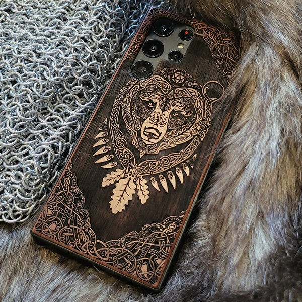 Bear | Engraved Wood Phone Case | Available for iPhone, Galaxy S, Galaxy Z, Galaxy Note, Galaxy A, Pixel Phones and More!